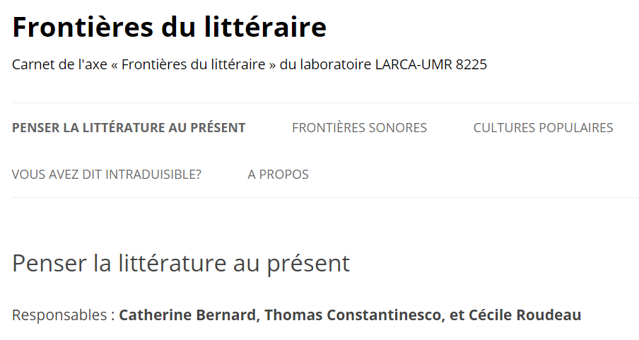 “Penser la littérature”, un texte collectif pour l’axe de recherche “Frontières du littéraire” du LARCA est en ligne