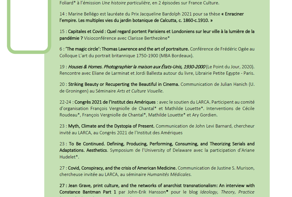 Un mois d’actualité scientifique au LARCA : septembre 2021 @LarcaParis @Univ_Paris @CNRS @CNRS_Villejuif